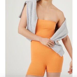 Fitted rib knit tube romper